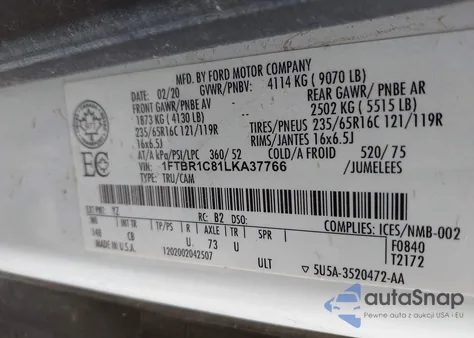 2020 Ford Transit-250 from USA, damaged, VIN 1FTBR1C81LKA37766